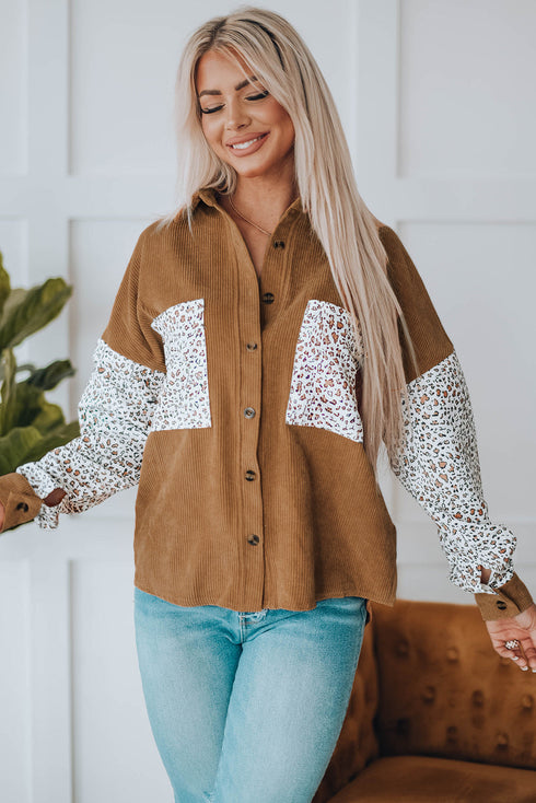 Patchwork Corduroy Buttoned Shirt Jacket
